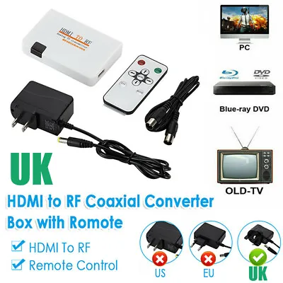 £20.88 • Buy HDMI To RF Coaxial Converter Box TV Transmitter Modulator With Control UK Plug