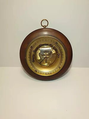 Vintage Mini Round Barometer Wood Base Brass And Glass  Made By Germany  • £15
