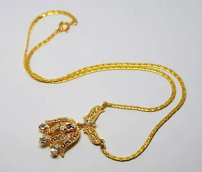 Vintage 12k Gold Filled White Crystal Paste Stone Necklace • $1