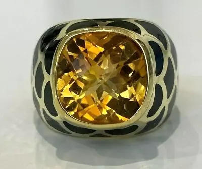 Impressive 14K Solid Yellow Gold & 4.80CT Citrine Enamel Ring Size P  -  7 1/2 • $1498