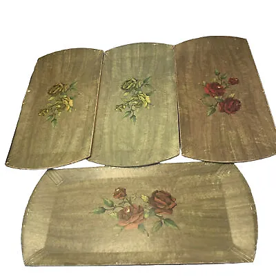 Set Of Vintage Mid Century Hasko Wooden Serving Trays TV Roses Floral • $22