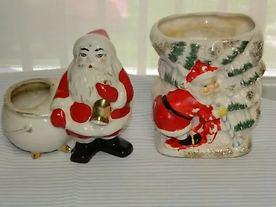 2 Vintage Hand Painted Ceramic Santa Claus Christmas Planters Candy Container • $24.99
