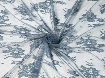 Minerva Chantilly Tulle Lace Fabric Grey - Per Metre • £12.58