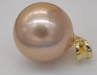 Natural Round 13mm Pretty Gold Pink South Sea Pearl Pendant 14k Gold  • $98