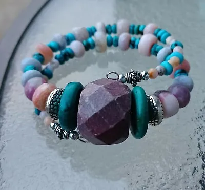 Persian Turquoise Choker Necklace Large Stichite Boulder Opals Lepidolite Sterli • $72