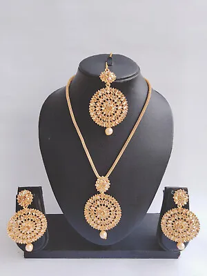 $14.99 • Buy Ethnic Indian Jewelry Bollywood Gold Tone Pearl Wedding Fashion Necklace Set
