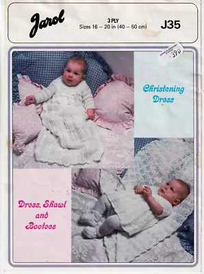 Jarol Knitting Pattern Baby Christening Dress Shawl 16-20  3Ply Vintage J35 • £4.99