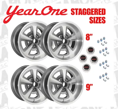 YearOne Pontiac Rally II  Staggered Gun Metal Gray Wheel Kit BLK PMD CAPS • $1099.99