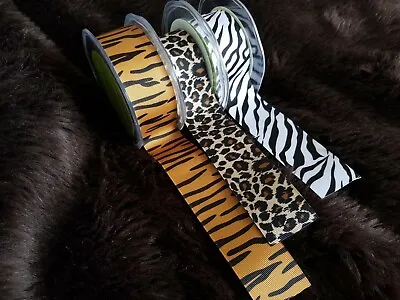 May Arts TIGER Or LEOPARD Cat Animal Print Grosgrain Ribbon 38mm - *Last Stock* • £2.55