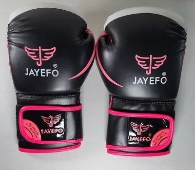 JAYEFO Black Pink 16 Oz Leather Boxing Gel Gloves MMA Muay Thai Kick Sparring • $20