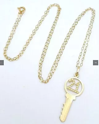Vintage 9k Gold 21st Birthday Key Pendant Necklace With Gift Box • £89