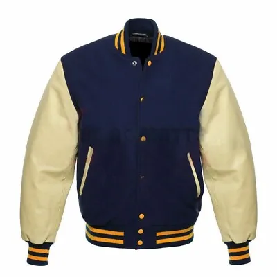£76.14 • Buy Letterman Varsity Wool College Jacket  & Genuine Leather Sleeves