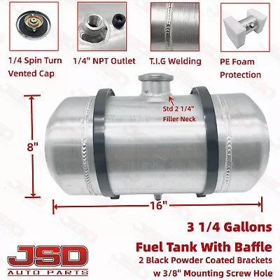 8''x16'' 3 1/4 Gallons 1/4 NPT Aluminum Spun Gas Tank Fuel Tank Cell With Baffle • $101.25