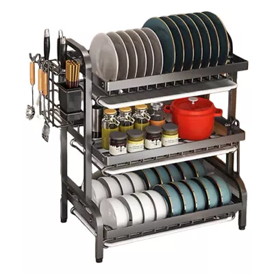 3 Tier Dish Rack Stainless Kitchen Drying Drainer Tray Cutlery Holder Storage • $37.99