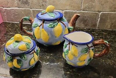 Vintage Beautiful J Carlton France Lemon Tree Pitcher & Sugar And Creamer Set • $19.99