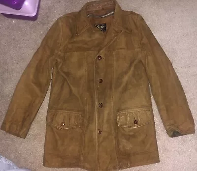 Vintage Leathers Ltd Campus Mens Coat Suede Jacket 70s Camel Brown Coat Size 38 • $39.99