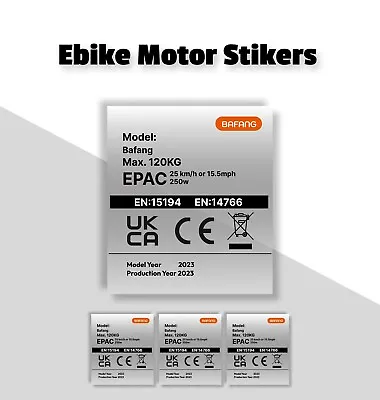 3x EPAC 250w 15.5mph Ebike Bafang Legal Motor Silver Sticker Decal • £3.50
