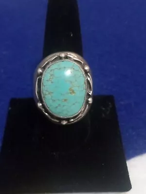 Native American Navajo Turquoise Sterling Silver Men’s Band Ring Sz 10.5 Heavy • $130