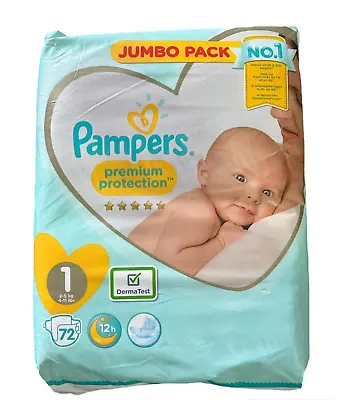 Pampers Size 1 New Baby Jumbo Box Nappies - Pack Of 72 Nappies #PAMPERS 1 • £11.49