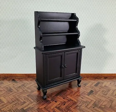 Dollhouse Tall Hutch Cabinet With Shelves Black Finish 1:12 Scale Miniature • $24.99