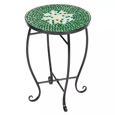 Green Flower Mosaic Side Table - Metal Frame Coffee Tables End Table Plant Stand • $36.99