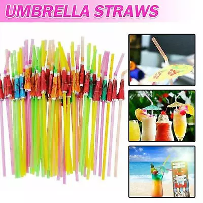 £4.68 • Buy 50x Cocktail Umbrella Drinking Straws Birthday Wedding Party Drink Decor