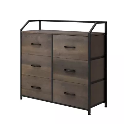 Georgina 32.7  Wide Horizontal Double Dresser With Fabric Bins 6 Drawer Chest • $113.87
