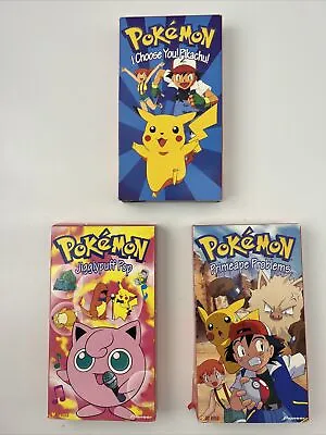 Pokemon Lot Of 3 VHS Tapes I Choose You Pikachu! Jigglypuff Primeape Problems • $24.95