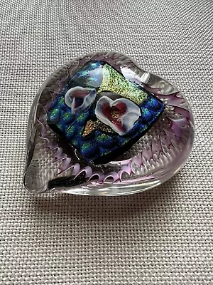 Randy Strong Dichroic Art Glass Heart Paperweight • $19.99