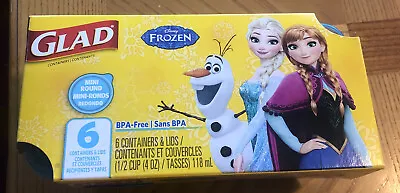 Disney Frozen 6 Pack Food Containers Plastic Glad Mini Round Storage Lids 4oz G • $11