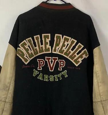 Vintage Pelle Pelle Jacket Marc Buchanan Bomber Leather Wool Coat Hip Hop XL 90s • $237.99