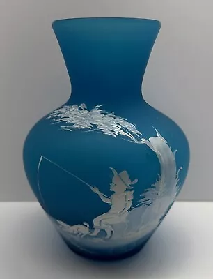 Westmoreland Glass Vase 7” Mary Gregory Style  Boy Fishing  Signed & Dated 1975 • $17.99