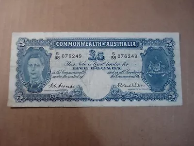 Australian 1952 5 Pounds Banknote Commonwealth Of Aus Coombs Wilson Nice Conditn • $50