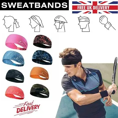 Men Women Sports Fitness Stretch Headband Yoga Gym Running Hair Bands Sweatband • £3.99