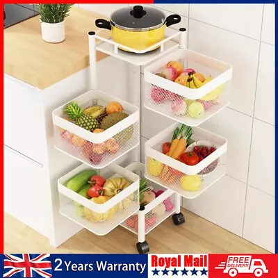 6 Tier Kitchen Rotating Storage Trolley Cart Utility Vegetable Mobile Shelf Rack • £35.99