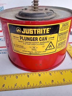 $49 • Buy Justrite Red Steel Dip Tank - 1 /2 Gallon Capacity PLUNGER CAN BENCH TOP SOLVENT