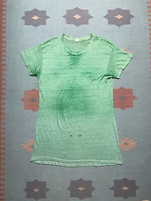 Vintage 1970s Hanes T Shirt Blank Lime Green Worn Paper Thin Distressed XL Long • $40