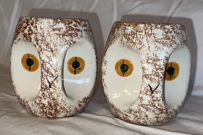 Vintage Owl Mugs Coffee Cups Signed Rust Color With Orange Eyes • $12