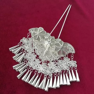 Hair Accessory Tribe Hand Miao Silver Tassels Butterfly Hairpin Headdress 1piece • $35