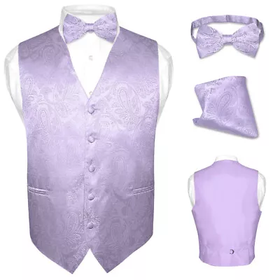 Men's Dress VEST Bow Tie Hankie Set PAISLEY Design For Suit Tuxedo BowTie Hanky • $27.95