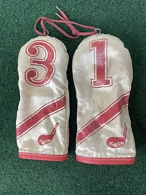 Vintage Antique Golf Club Headcovers Driver 3 Wood Red White Nylon? • $26.99