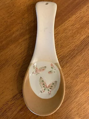 OTAGIRI Japan Hand Crafted Vintage Speckled Beige Stoneware Butterfly Spoon Rest • $10.40