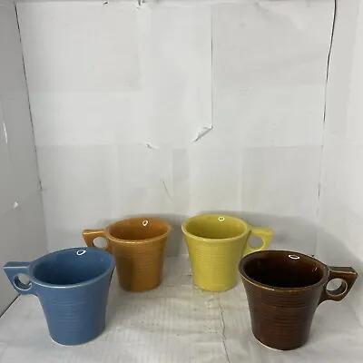 Lot Of 4 McCoy Pottery 1960s Suburbia Coffee Mugs Blue Yellow Brown Orange • $45