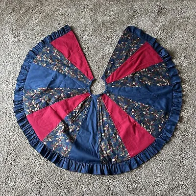 Handmade Blue & Red Scalloped Christmas Tree Skirt 46” Round • $22