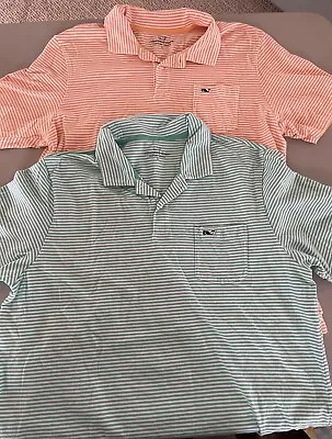 Lot Of 2 Vineyard Vines Men's Classic Fit Cotton Polo Shirts Size L Orange & Blu • $22