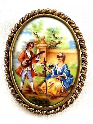 Royal Limoges Art Deco Brooch Courting Couple Hand Painted. Classic Design.  • £20