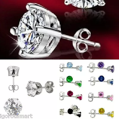 £4.65 • Buy 1pair Mens Boys Silver Diamond Cut Crystal Ear Studs Earrings Earings Bling