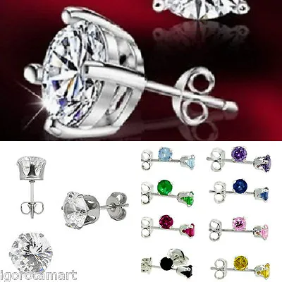 1pair Mens Boys Silver Diamond Cut Crystal Ear Studs Earrings Earings Bling • £4.35