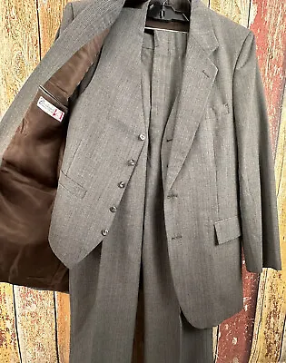 Vintage Bambergens Men's Polyester 3 Piece Suit 41 Long 35x32 Gray Plaid • $101.99