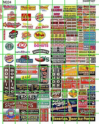 N024 Dave's Decals N Scale Fast Food Signage For Lease Store Auto Billboards Etc • $8.59